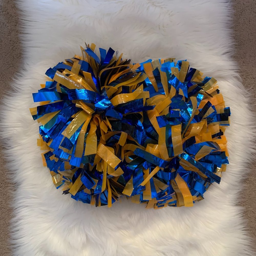Blue/Gold Metallic Pom Poms